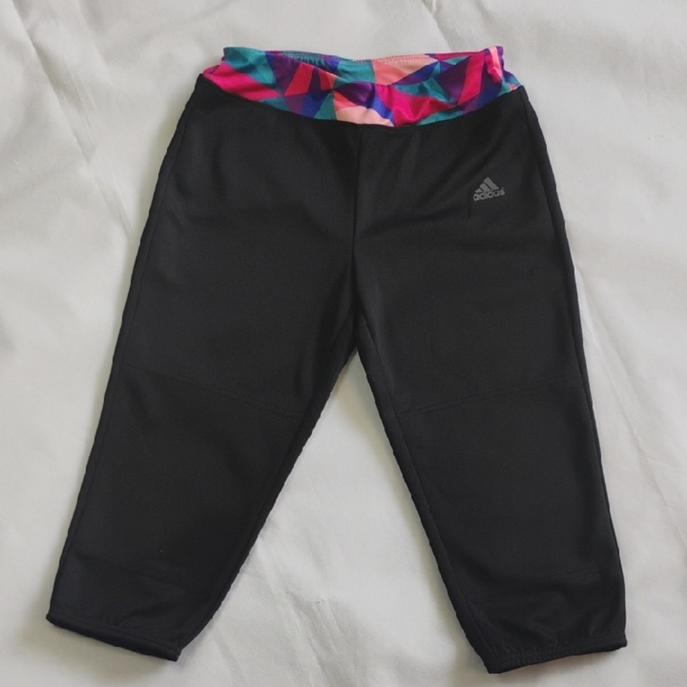 Adidas Black Multi Color Band Activewear Performance Sporty Athletic Pants YOUTH